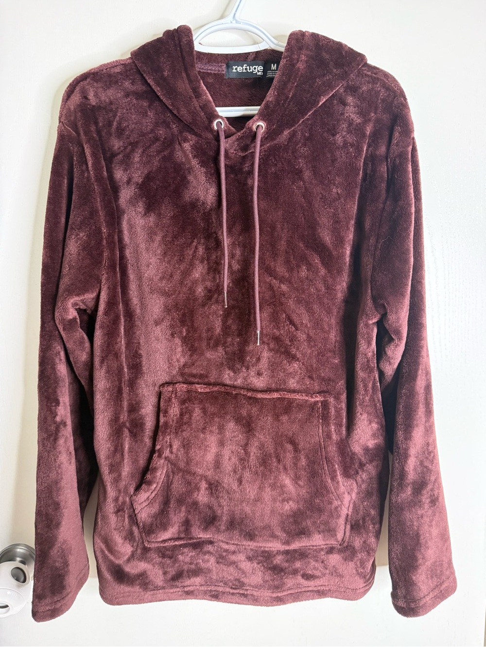 Refuge Plush Maroon Hoodie Fleece Lined on Outside & Inside Mens Medium